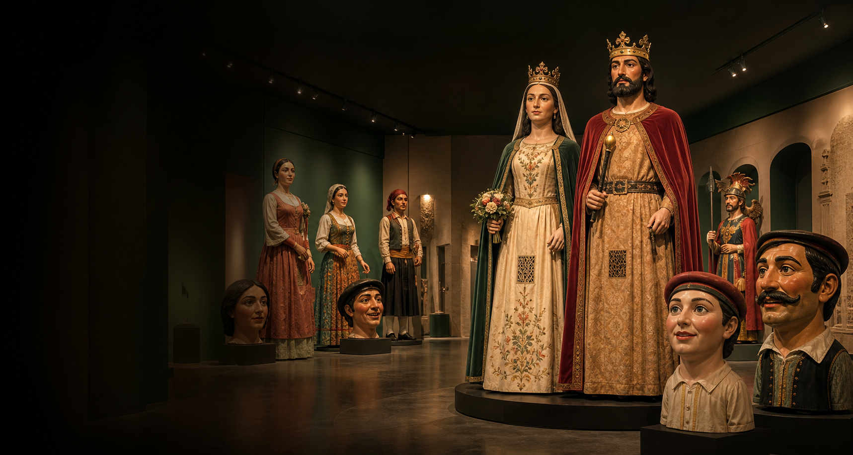 Sala de museo con gigantes y cabezudos expuestos